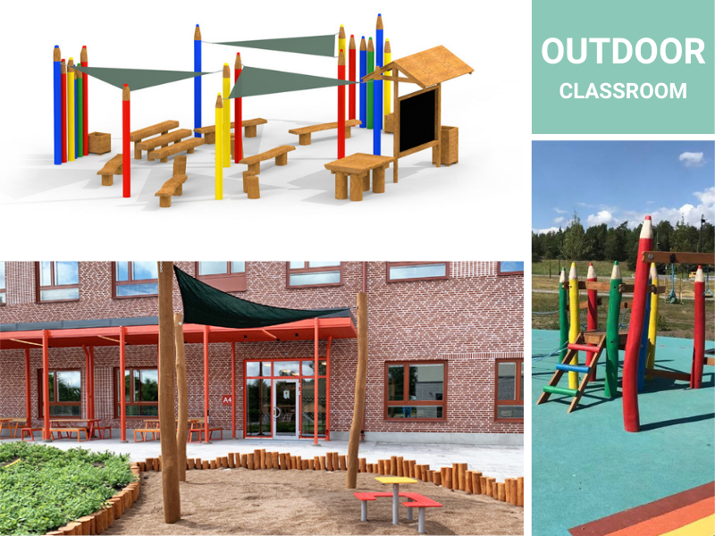 classe en plein air mini école en plein air avec bancs et pare-soleil