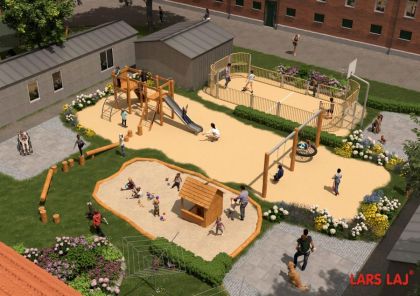 Aire de jeux et espace sportif en robinier