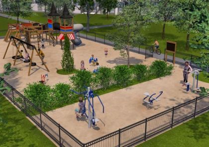 Aire de jeux en bois et espace de fitness en plein air